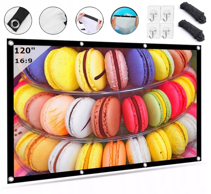 EKRAN PROJEKCYJNY do projektora Rzutnika Przenośny Zwijany 16:9 120 Cali