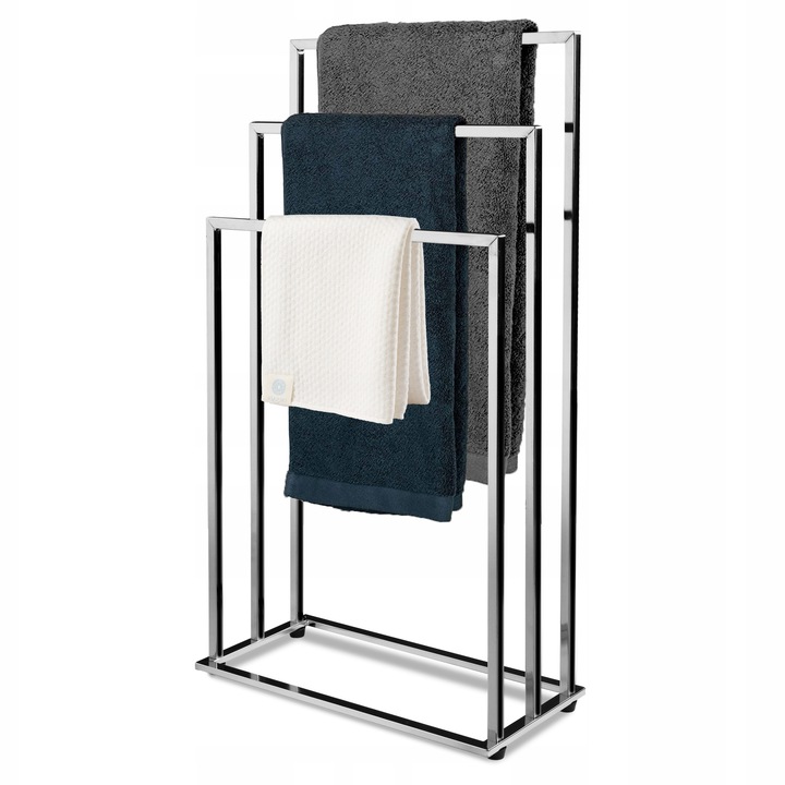 STOJAK NA RĘCZNIKI ŁAZIENKOWE WIESZAK PODŁOGOWY 3 POZIOMOWY CHROMOWANY