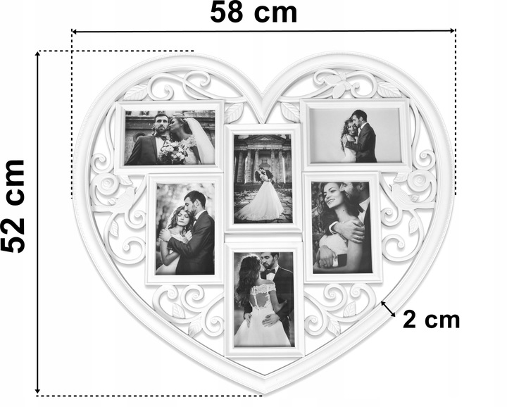 MULTI RAMKA BIAŁA 3D NA ZDJĘCIA ZDJĘCIE 10x15 ŚLUB FOTO SERCE DUŻE 58
