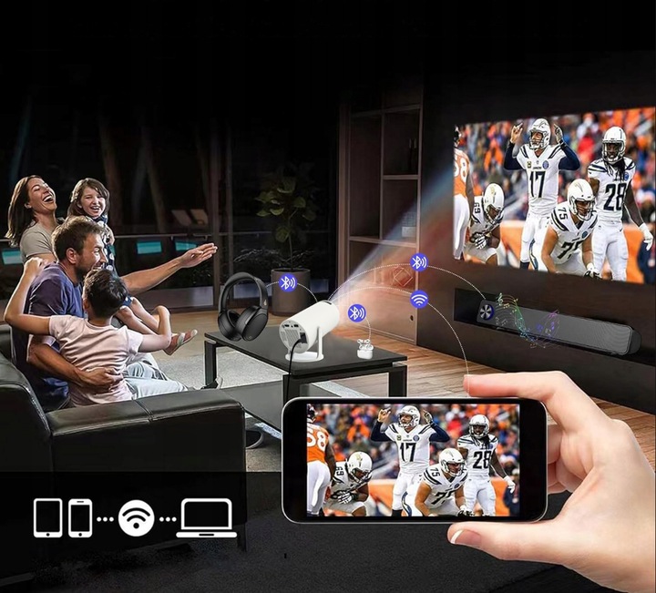 PROJEKTOR RZUTNIK LED ANDROID OBROTOWY 4K TV WIFI GŁOŚNIK BLUETOOTH HD 2025