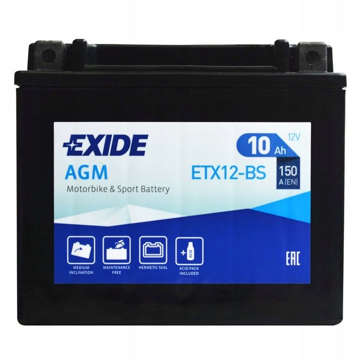 EXIDE ETX12-BS / YTX12-BS 12V 10Ah 150A L+