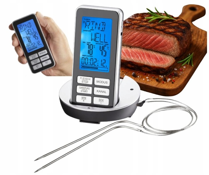 BEZPRZEWODOWY TERMOMETR DO GRILLA WĘDZARNI DOMOWY DO MIĘSA STEKÓW 2x