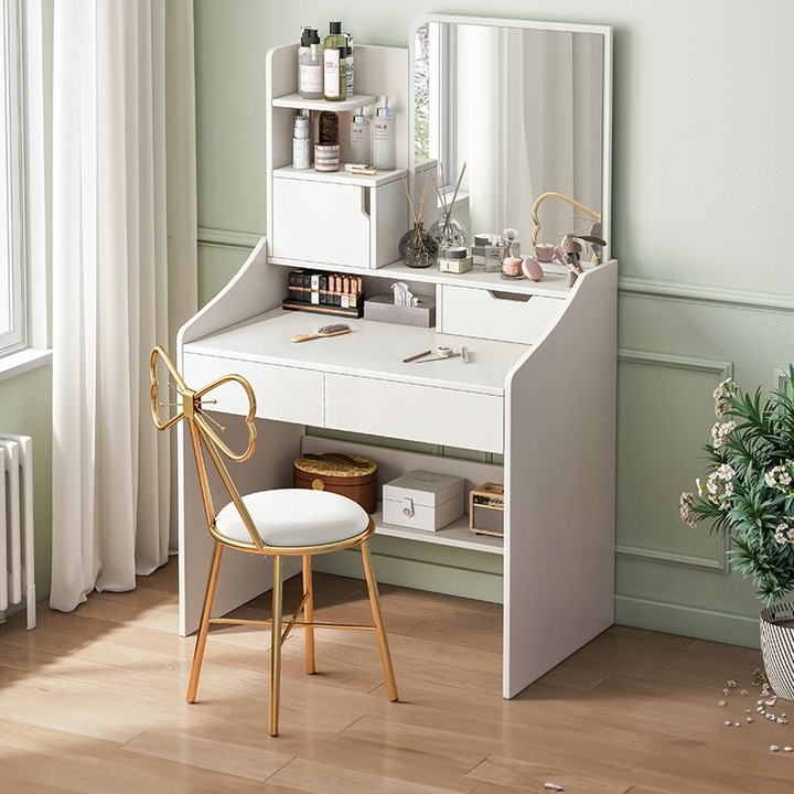TOALETKA Z LUSTREM BIAŁA MAKIJAŻU GLAMOUR Z SZUFLADAMI SKANDYNAWSKA MODERN