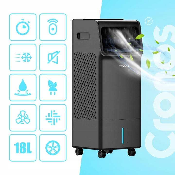 KLIMATOR KLIMATYZER PRZENOŚNY ZBIORNIK 18L 1200 m³/h CZARNY 4w1 PILOT