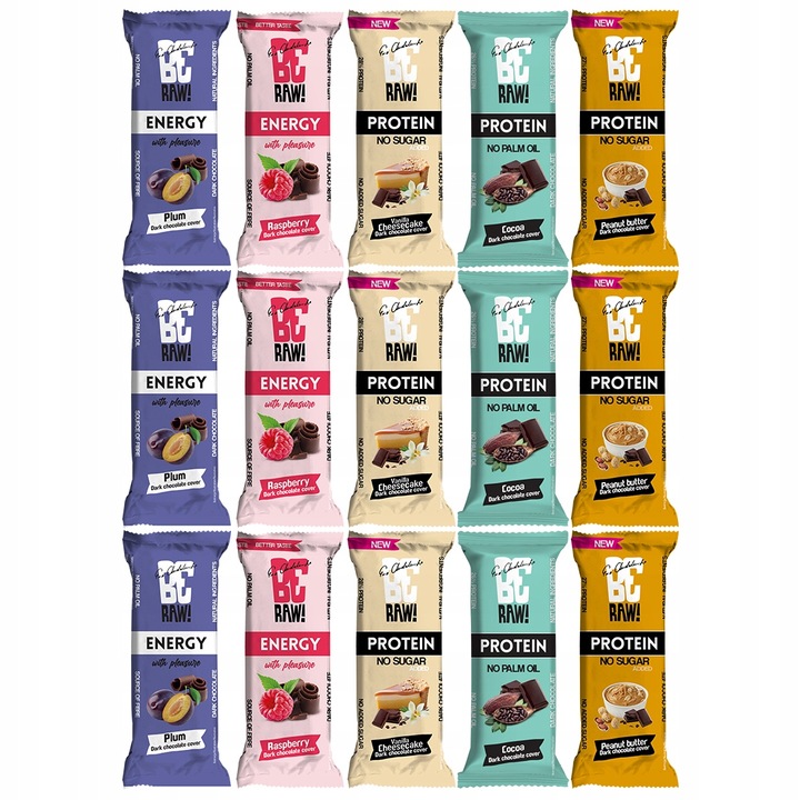 Baton proteinowy energetyczny BeRAW! mix smaków 15x40g