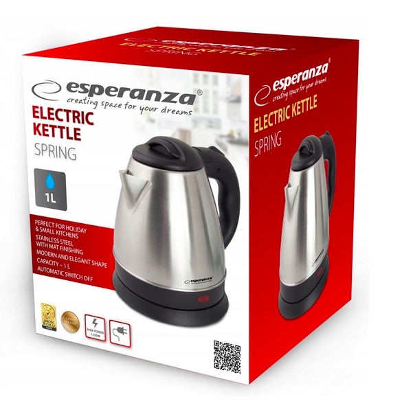 CZAJNIK ELEKTRYCZNY BEZPRZEWODOWY STALOWY 1L 1350W INOX MAŁY