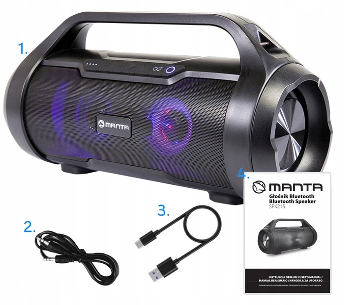 GŁOŚNIK PRZENOŚNY BLUETOOTH BEZPRZEWODOWY USB SD FM MANTA SPK215 AKU