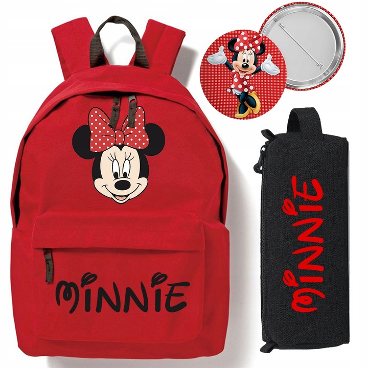 Zestaw Do Szkoły Czerwony Plecak + Piórnik + Pin MICKEY MOUSE Bajka Wzory