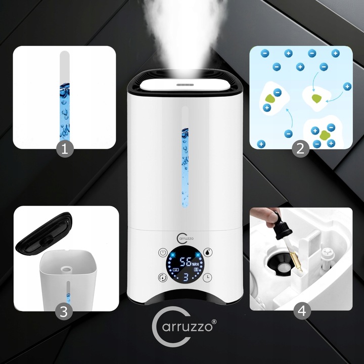 Nawilżacz powietrza AUTOMATYCZNY + AROMATERAPIA 6w1 +12 OLEJKÓW FILTR