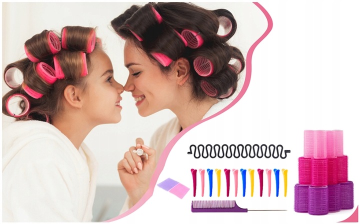 ZESTAW WAŁKI DO WŁOSÓW NA RZEPY DUŻO WAŁKÓW - 34 ELEMENTY