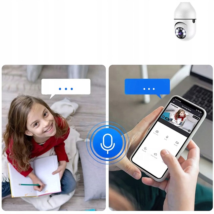 Kamera Obrotowa Panoramiczna 360 Zamiast Żarówki Nagrywanie Nocne Wi-FI IP