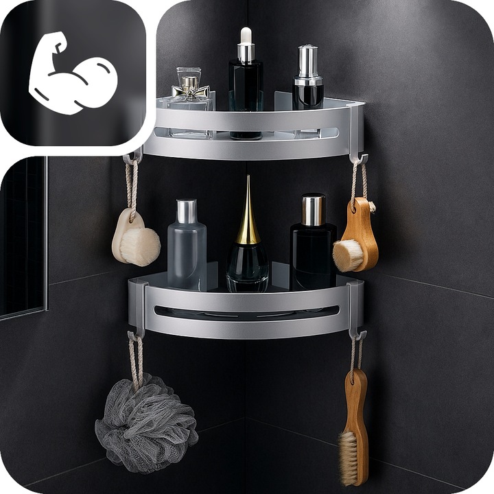 PÓŁKA WISZĄCA ŁAZIENKOWA NAROŻNA PÓŁKA POD PRYSZNIC ZESTAW HACZYKI LOFT