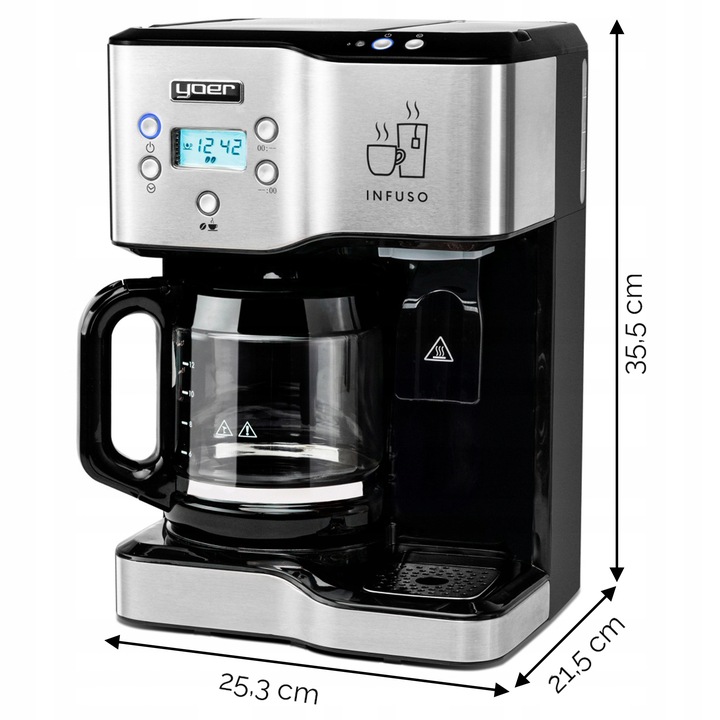 Ekspres przelewowy kawy 2w1 Yoer 1900W +Dystrybutor wody na herbatę