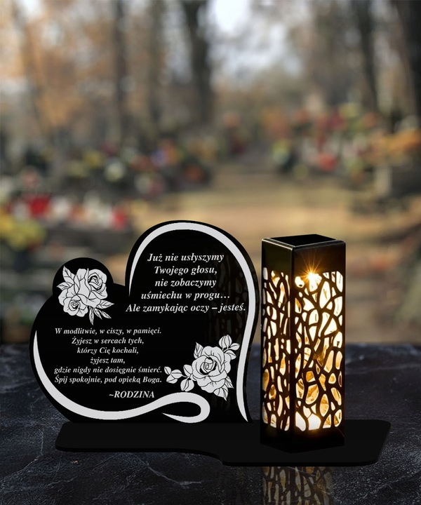 Duży Personalizowany Znicz Solarny XL Serce Wspomnienie Wszystkich Świętych