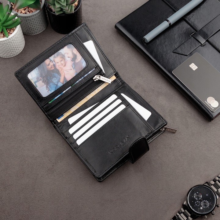 PIONOWY PORTFEL Męski Skórzany OCHRONA RFID Kieszeń Bilon Zamek /