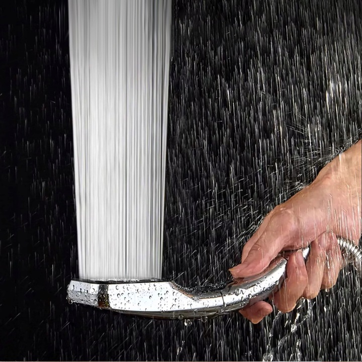 ZESTAW PRYSZNICOWY słuchawka wąż uchwyt srebrna CIŚNIENIE OSZCZĘDNA