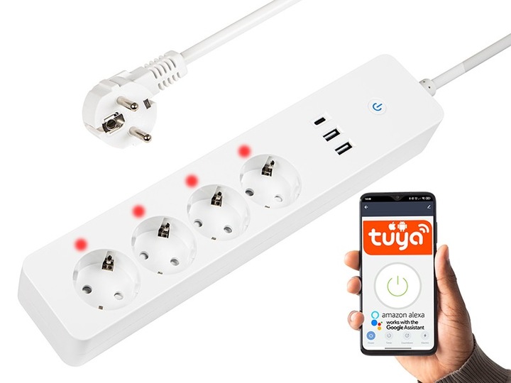 INTELIGENTNA LISTWA ZASILAJĄCA PRZEDŁUŻACZ 4 GN SMART USB-C WiFi TUYA