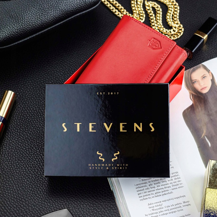 Duży Pojemny Portfel Damski Skórzany STEVENS Czerwony Z Ochroną RFID