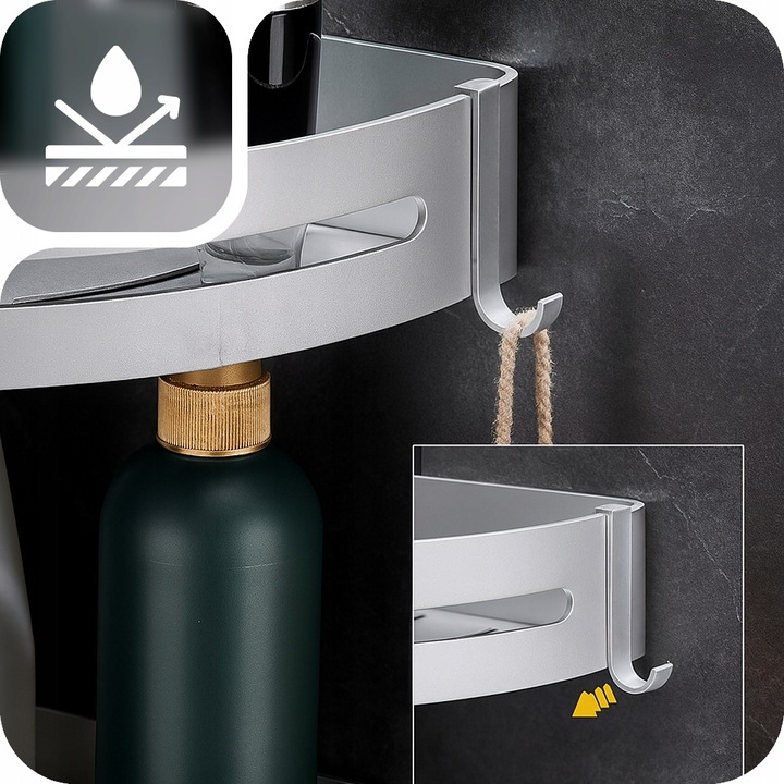 PÓŁKA WISZĄCA ŁAZIENKOWA NAROŻNA PÓŁKA POD PRYSZNIC ZESTAW HACZYKI LOFT