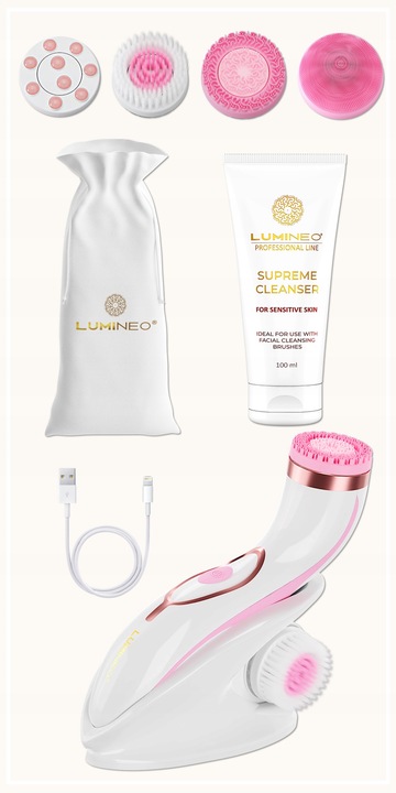 Lumineo Brush PRO różowy 4 końcówki + żel do skóry wrażliwej