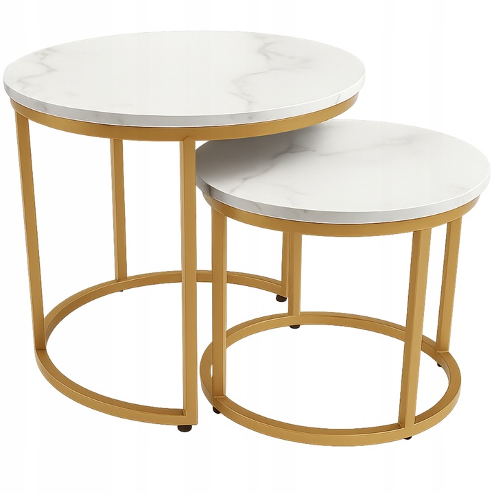 STOLIKI KAWOWE ZESTAW 2w1 ROZKŁADANE DO SALONU GLAMOUR MARMUR BIAŁY