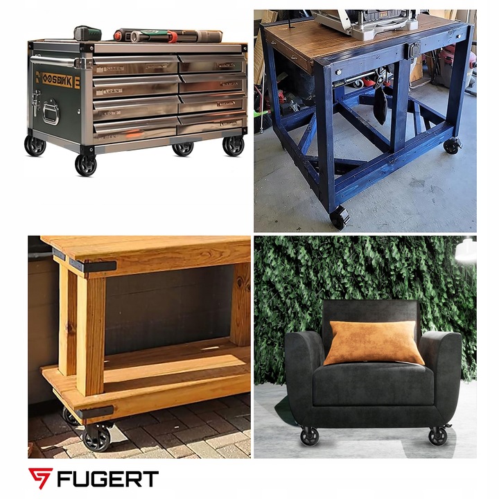 KÓŁKA OBROTOWE Z HAMULCEM 100 MM ZESTAW JEZDNY DO 500 KG DO MEBLI