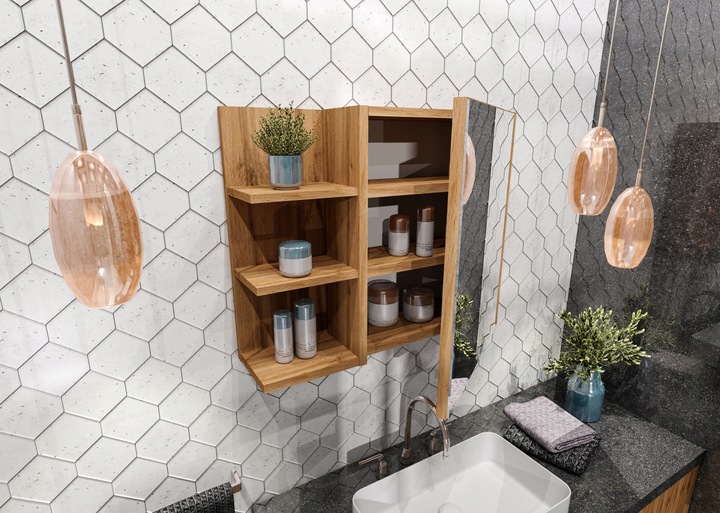 Szafka łazienkowa regał łazienkowy półki lustro wisząca dąb Wotan