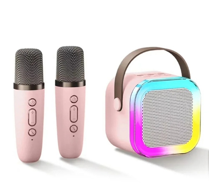 PRZENOŚNY GŁOŚNIK BLUETOOTH KARAOKE 2 MIKROFONY ZESTAW USB SD MINI JACK RGB