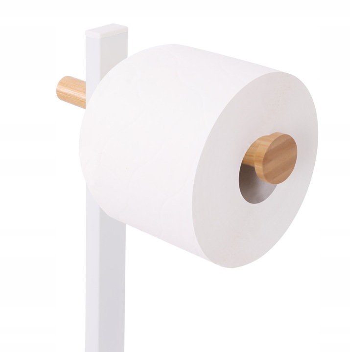 Stojak na papier toaletowy z uchwytem i szczotką WC biały bambus YOKA
