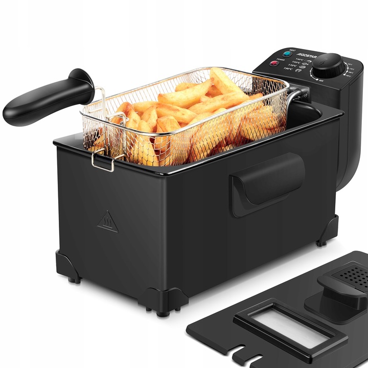 Frytkownica tradycyjna Olejowa Stalowa Mocna 3 l 2200w czarny Aigostar