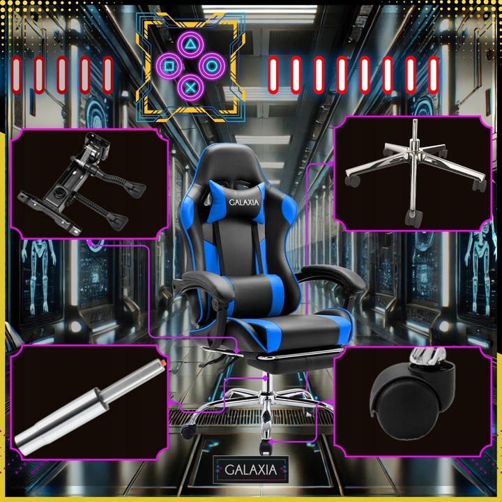 FOTEL GAMINGOWY BIUROWY Obrotowy Kubełkowy Krzesło Gamingowe Z Podnóżkiem