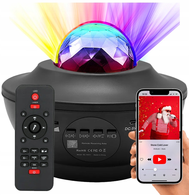 Projektor Gwiazd Rzutnik Space Lampka nocna LED Głośnik Bluetooth + pilot