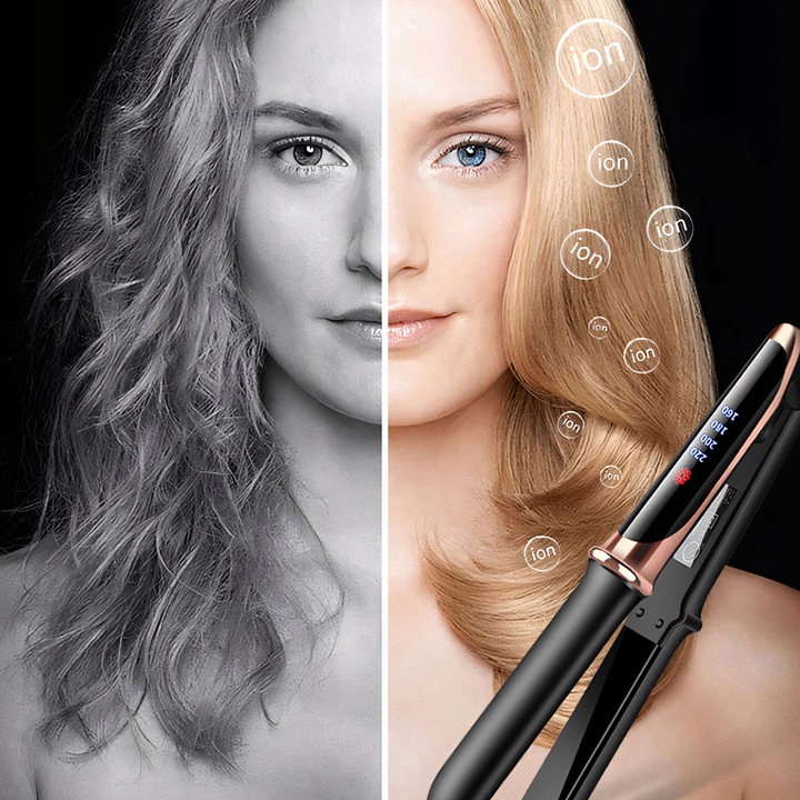 PROSTOWNICA DO WŁOSÓW CERAMICZNA EKRAN LCD 2W1 LOKÓWKA LEKKA CZARNA