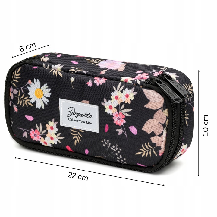 Piórnik dwukomorowy w kwiaty saszetka do szkoły dwie komory pojemny ZAGATTO