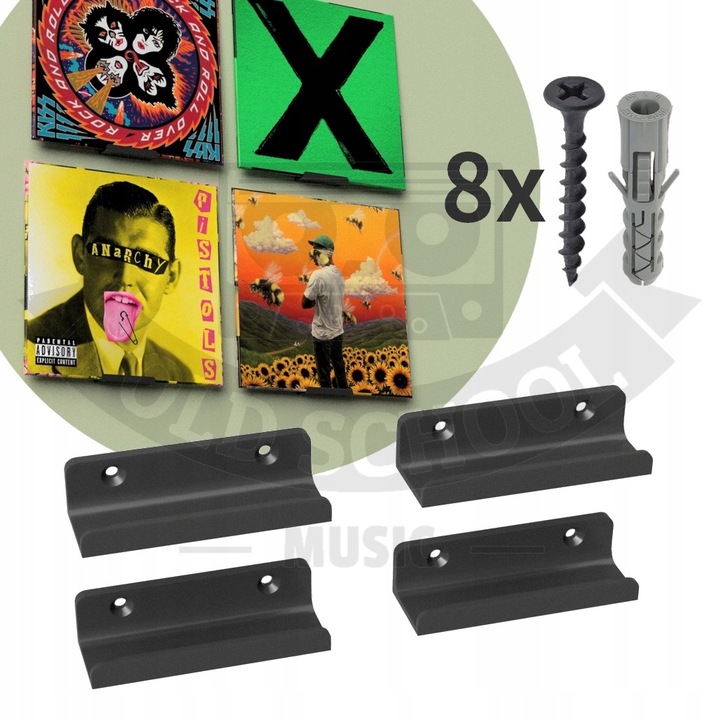 4x Wieszak BEZ WIERCENIA ŚCIENNY na WINYLE płyty winylowe Stojak