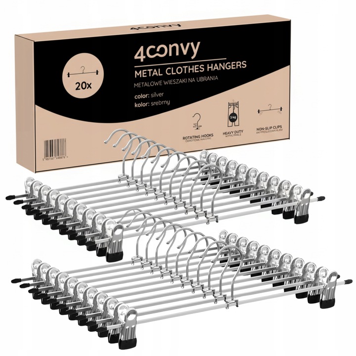 20x 4CONVY Wieszaki z klipsami na spodnie ubrania odzież metalowe