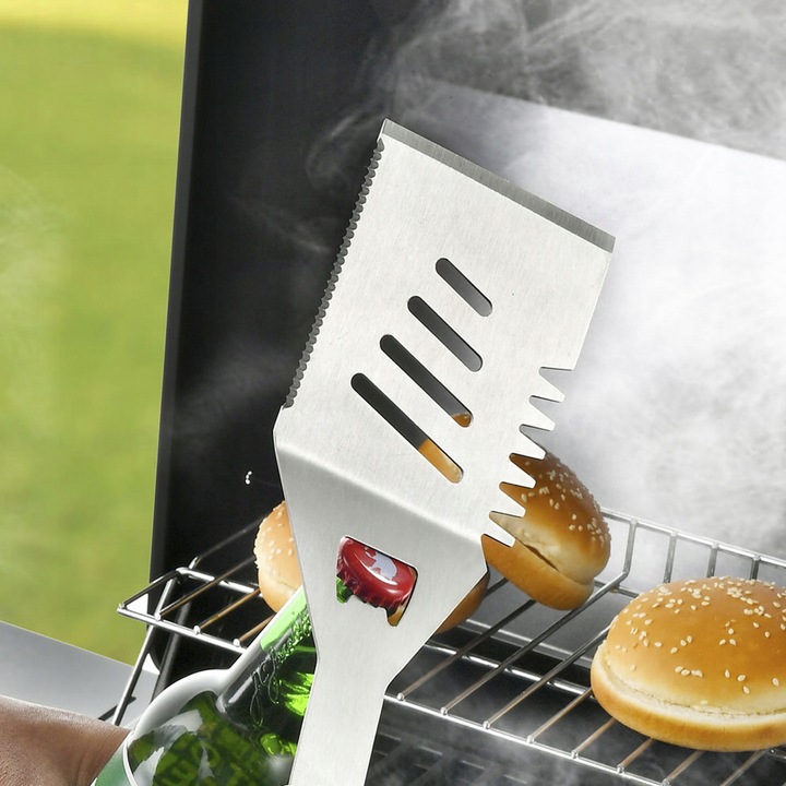 STALOWY Zestaw grillowy akcesoria przybory do grilla 4w1 +etui SUPER