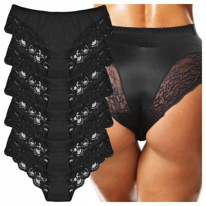Majtki Damskie Bawełniane KORONKOWE CZARNE FIGI Kobiece Seksowne 4-PAK 5XL