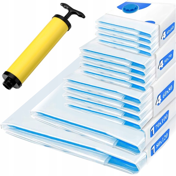 WORKI PRÓŻNIOWE TORBY NA UBRANIA ZESTAW 14szt -5 ROZMIARÓW- +POMPKA