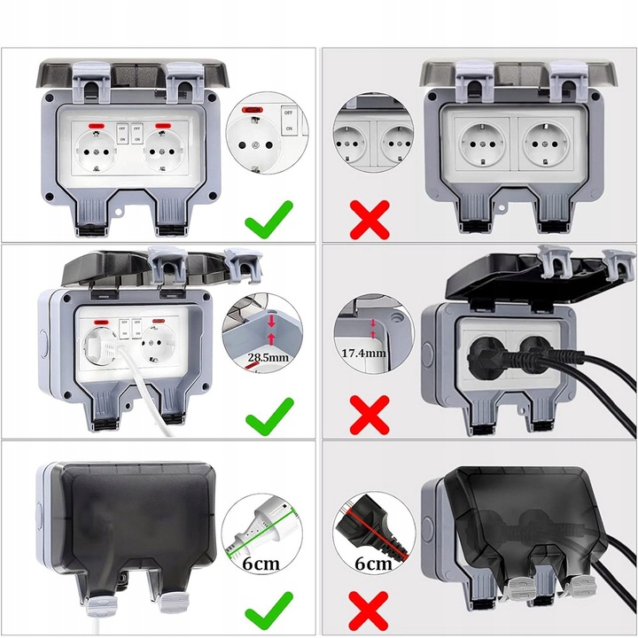 PODWÓJNE GNIAZDKO IP66 OGRODOWE ZEWNĘTRZNE WODOSZCZELNE GNIAZDO 230V