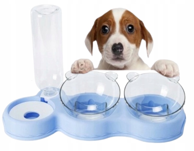 PODWÓJNA NIEBIESKA MISKA Z DOZOWNIKIEM WODY DLA PSA KOTA BIDON POIDEŁKO