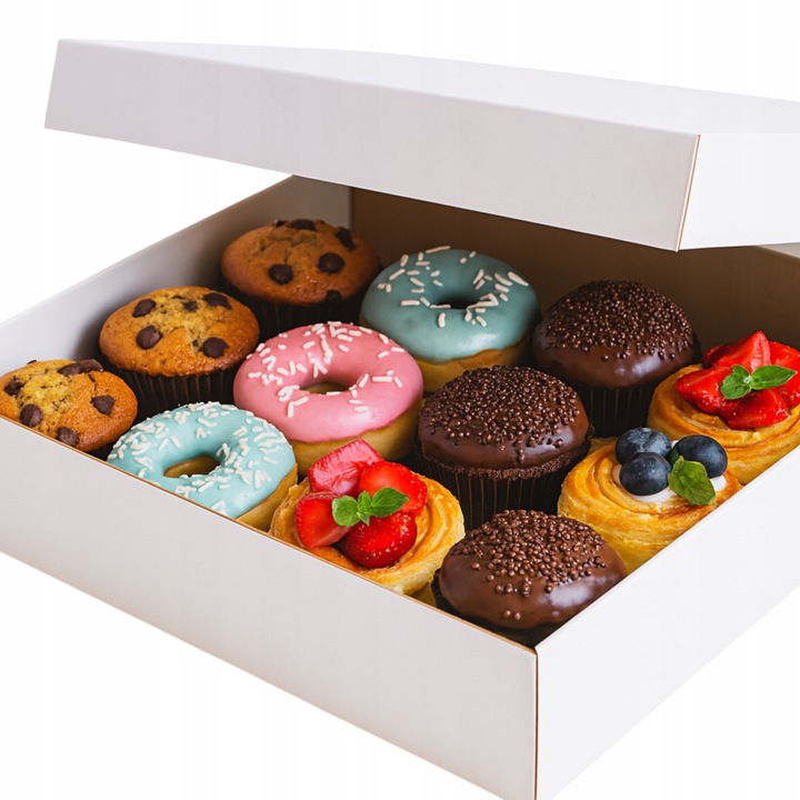 Pudełko na ciasto pączki donut karton na tort chrzest wesele 30x30x10