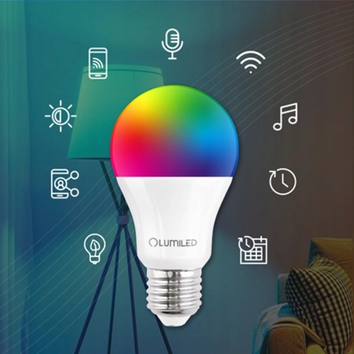 Żarówka LED E27 A60 9W = 60W RGB TUYA Ściemnialna Inteligentna WiFi
