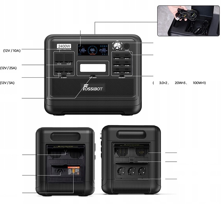 Fossibot przenośna stacja zasilania 2048Wh 2400W-4800W Aplikacja elektrowni