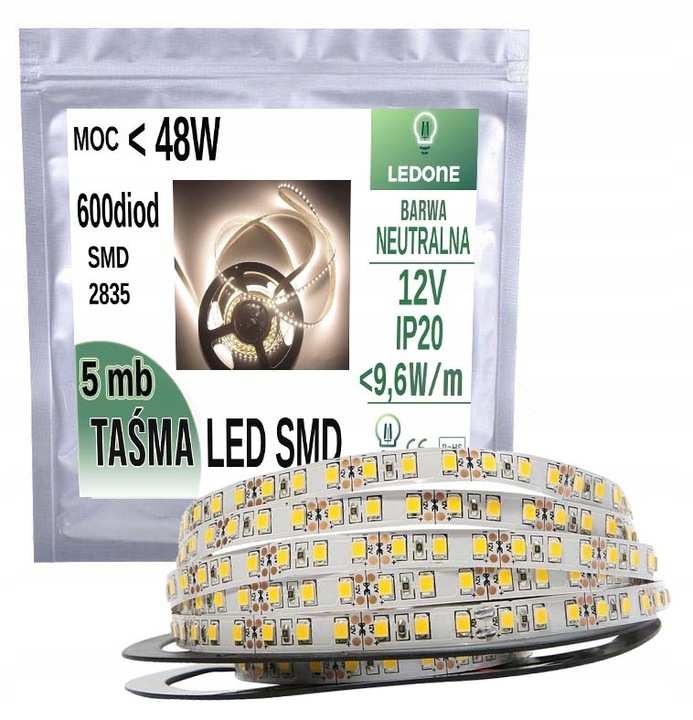 TAŚMA LED 2835 SMD 120 /m 5m LEDY LISTWA NEUTRALNA DZIENNA BIAŁA