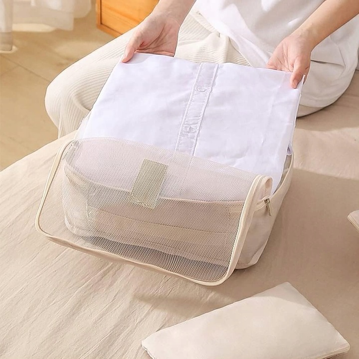 ORGANIZER DO WALIZKI PODRÓŻNY POJEMNY ZESTAW TORBY SZAFY PRANIE 7szt. Krem