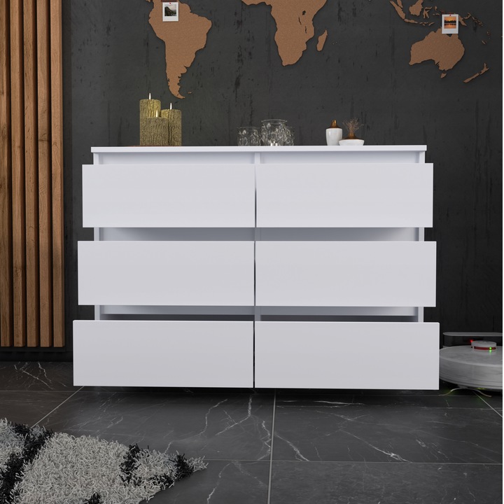 KOMODA BIAŁA z 6 SZUFLADAMI 100 CM POJEMNA NOWOCZESNA SZAFKA DO SALONU