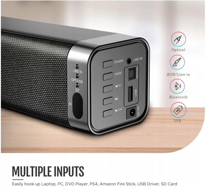 Soundbar Bomaker Odine I 2.0 czarny BT AUX USB OPT