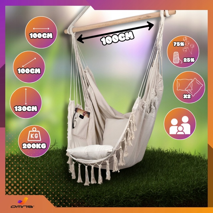 Fotel wiszący krzesło Brazylijskie Huśtawka Hamak Ogrodowy Na Balkon