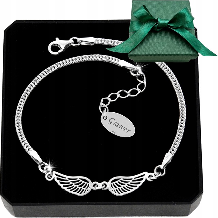 BRANSOLETKA SREBRNA SREBRO 925 SKRZYDŁO DLA NIEJ NA RĘKĘ + GRAWER